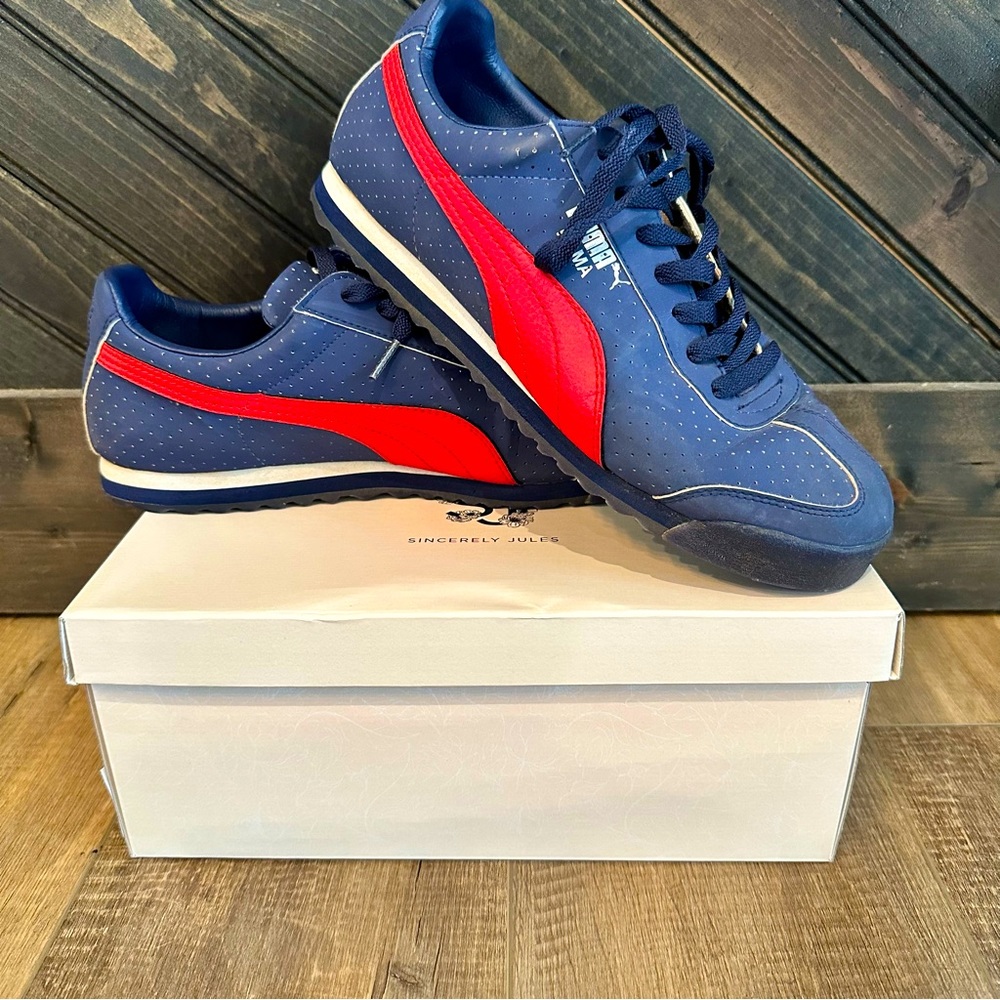 Puma Blue and Red Suede Classic Sneakers Shoes Size 10